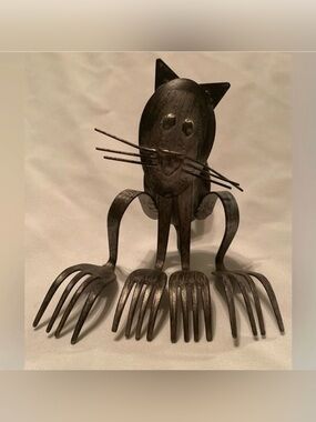 Metal Cat Sculpture Figurine Made of Forks & Spoons Artisan Made